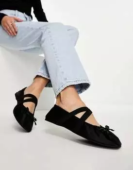 Черные атласные балетки со сборками ASOS Los Angeles