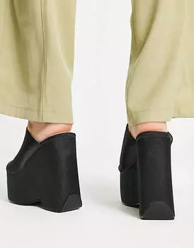 Черные атласные босоножки на каблуке на платформе Raid Ferris