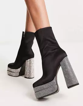 Черные атласные ботинки на высоком каблуке с украшением ASOS DESIGN Encore