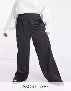 Черные атласные брюки без застежек ASOS Curve