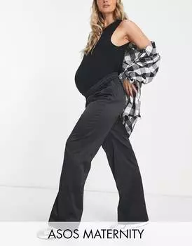 Черные атласные брюки без застежек ASOS DESIGN Maternity