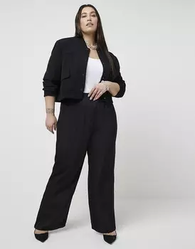 Черные атласные брюки без застежек River Island Plus