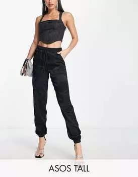 Черные атласные джоггеры со швами ASOS Tall