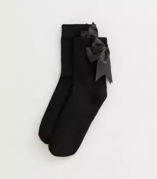 Черные атласные носки с бантом New Look, черный