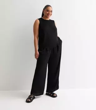 Черные атласные широкие брюки Curves New Look, черный