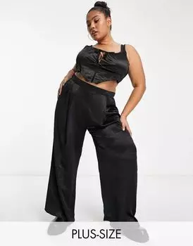 Черные атласные широкие брюки Yours