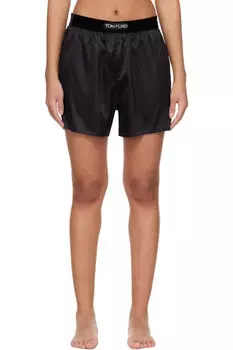 Черные атласные шорты-боксеры из эластичного шелка TOM FORD