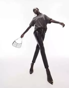 Черные байкерские брюки скинни из искусственной кожи Topshop Petite