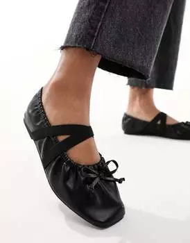 Черные балетки из искусственной кожи со сборками ASOS DESIGN Los Angeles