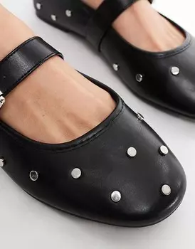 Черные балетки Mary Jane с заклепками ASOS DESIGN Wide Fit Lou