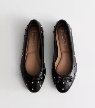 Черные балетки очень широкого кроя, украшенные стразами New Look, черный