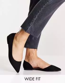 Черные балетки с острым носком ASOS DESIGN Wide Fit Virtue d'orsay