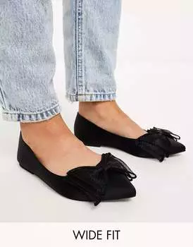 Черные балетки с широкими бантиками ASOS Lila