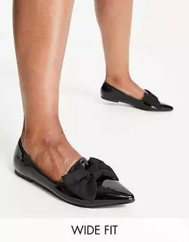 Черные балетки с заостренным бантом ASOS DESIGN Wide Fit Lake