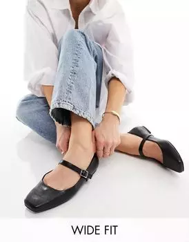 Черные балетки широкого кроя ASOS Lottie Mary Jane