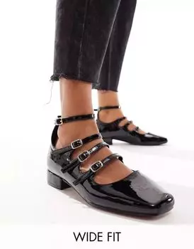 Черные балетки широкого кроя ASOS Wide Fit Liberty Mary Jane