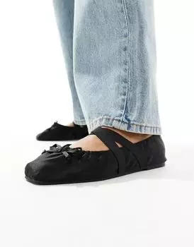Черные балетки со сборками и эластичными бретелями ASOS Los Angeles