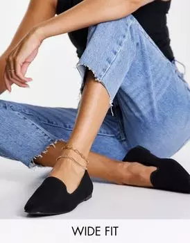 Черные балетки-тапочки ASOS DESIGN Wide Fit Lakeside