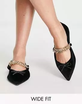 Черные бархатные балетки с широкими звеньями ASOS DESIGN