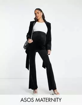 Черные бархатные брюки-клеш для беременных ASOS