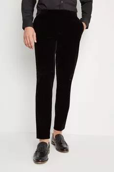 Черные бархатные брюки приталенного кроя MOSS, черный