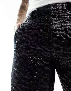 Черные бархатные костюмные брюки с пайетками ASOS