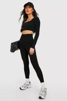 Черные базовые леггинсы с высокой талией boohoo, черный