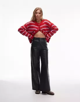 Черные базовые прямые брюки из натуральной кожи Topshop Premium