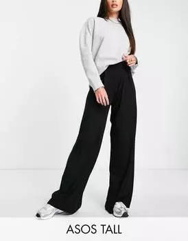 Черные базовые широкие брюки из джерси ASOS DESIGN Tall
