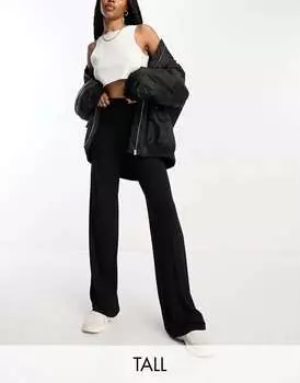 Черные базовые широкие брюки с завышенной талией и воланами London Tall Flounce London