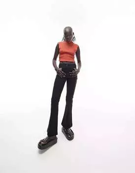 Черные бенгальские расклешенные брюки Topshop Petite с завышенной талией