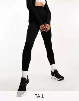 Черные бесшовные спортивные леггинсы в рубчик ASOS Tall Icon