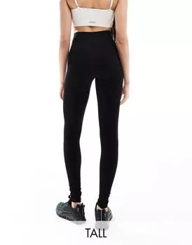 Черные бесшовные спортивные леггинсы в рубчик ASOS Tall Icon