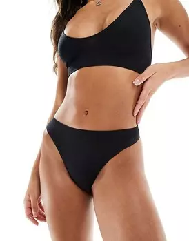 Черные бесшовные стринги в рубчик ASOS DESIGN