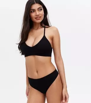 Черные бесшовные стринги в рубчик New Look, черный