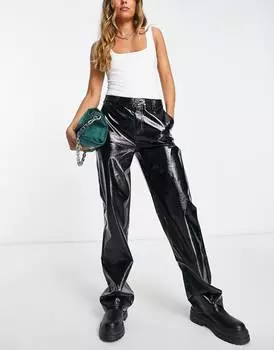 Блестящие виниловые брюки прямого кроя Asos Design, черный