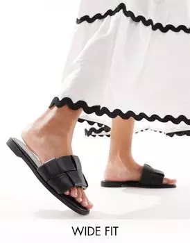 Черные большие босоножки с широким плетеным верхом London Rebel