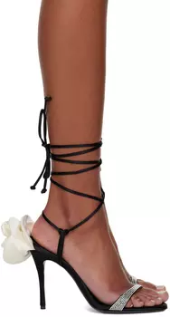 Черные босоножки на каблуке с цветочным принтом Magda Butrym