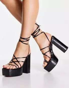 Черные босоножки на каблуке с ремешками на платформе ASOS DESIGN Nanon