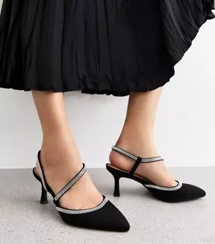 Черные босоножки на пятке с открытой пяткой и широкой отделкой стразами New Look, черный