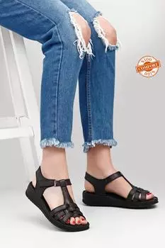 Черные босоножки на танкетке из натуральной кожи Gn 45712 GNDER(R), черный