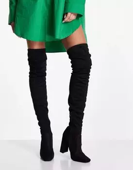 Черные ботфорты на блочном каблуке ASOS Kenni