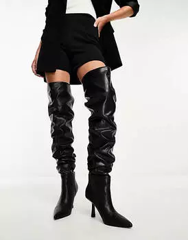 Черные ботфорты на каблуке со сборками Simmi London Adonis