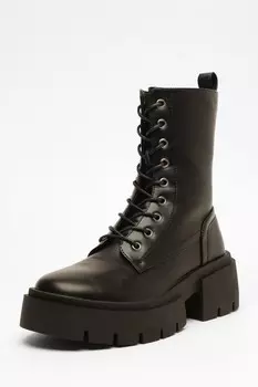 Черные ботильоны из искусственной кожи со шнуровкой QUIZ Clothing
