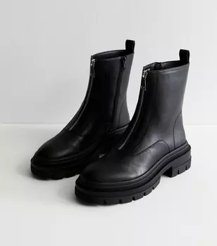 Черные ботильоны на массивной молнии New Look, черный