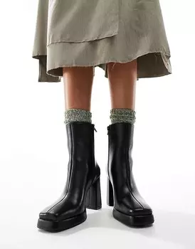 Черные ботильоны на платформе с квадратным носком Public Desire Patty2