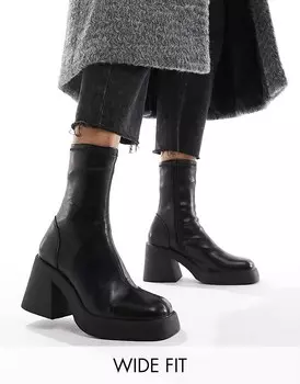 Черные ботинки ASOS DESIGN Wide Fit – Radiate – на среднем каблуке, широкий крой