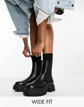 Черные ботинки челси ASOS DESIGN Wide Fit – Anthem – на толстой подошве