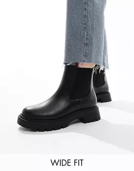 Черные ботинки челси ASOS DESIGN Wide Fit – Adjust – на толстой подошве и широком крое