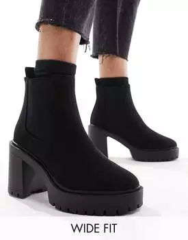Черные ботинки челси на массивном каблуке ASOS DESIGN Wide Fit Elma